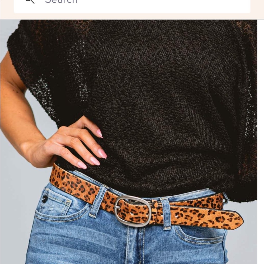 Leopard print wide calf hair belt S brown, black textured